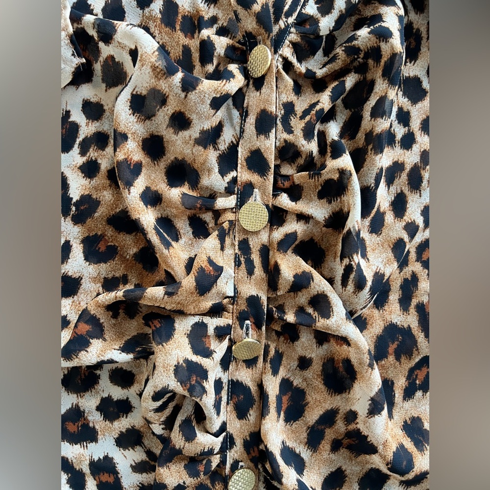 ZARA Shirt Top Blouse | Leopard Animal Print 🐆✨ Semi-Sheer | Size: XS - Picture 6 of 16